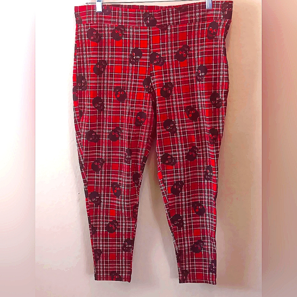 Torrid 3 Plaid Skull Leggings Red Black Fall Holidays 3X